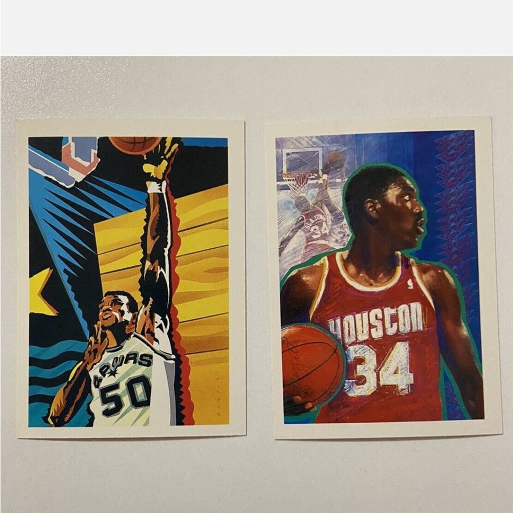 1990 NBA Hoops Art Cards #364 Akeem Olajuwon & #378 David Robinson basketball